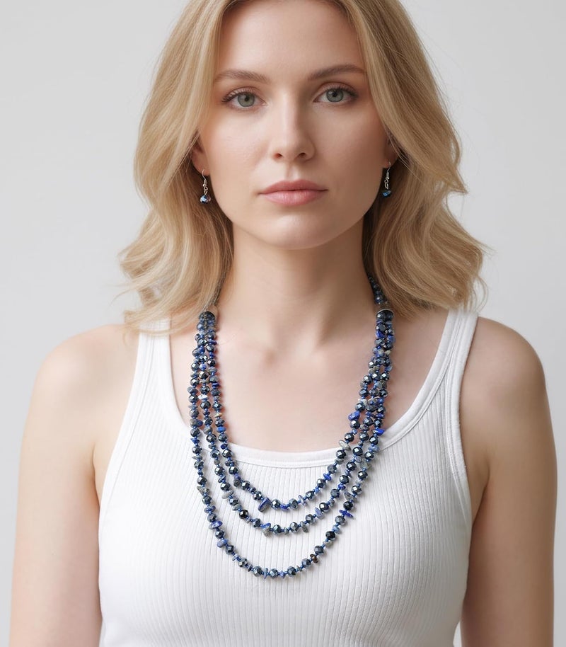 Errally Store Layered Beaded Statement Necklace Multi Strand Crystal Beads Collar Necklace and Earring Sets for Women Fashion Costume Jewelry Set Gifts for Her - Image 4